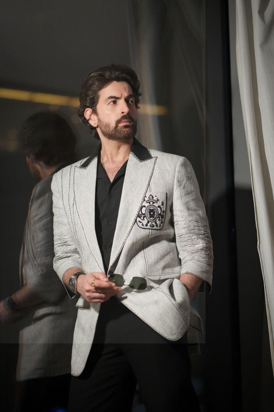 Neil Nitin Mukesh in Gray Linen Handwork Suit