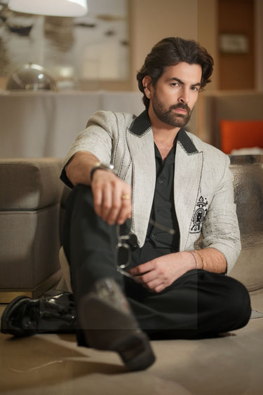 Neil Nitin Mukesh in Gray Linen Handwork Suit