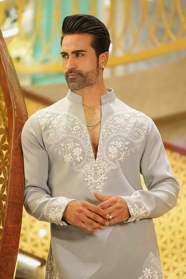 Blue Couture Kurta Set with Intricate Ivory Embroidery
