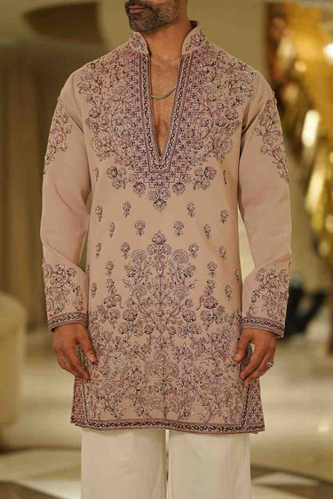 Dusty Peach Kurta Set with Intricate Hand Embroidery