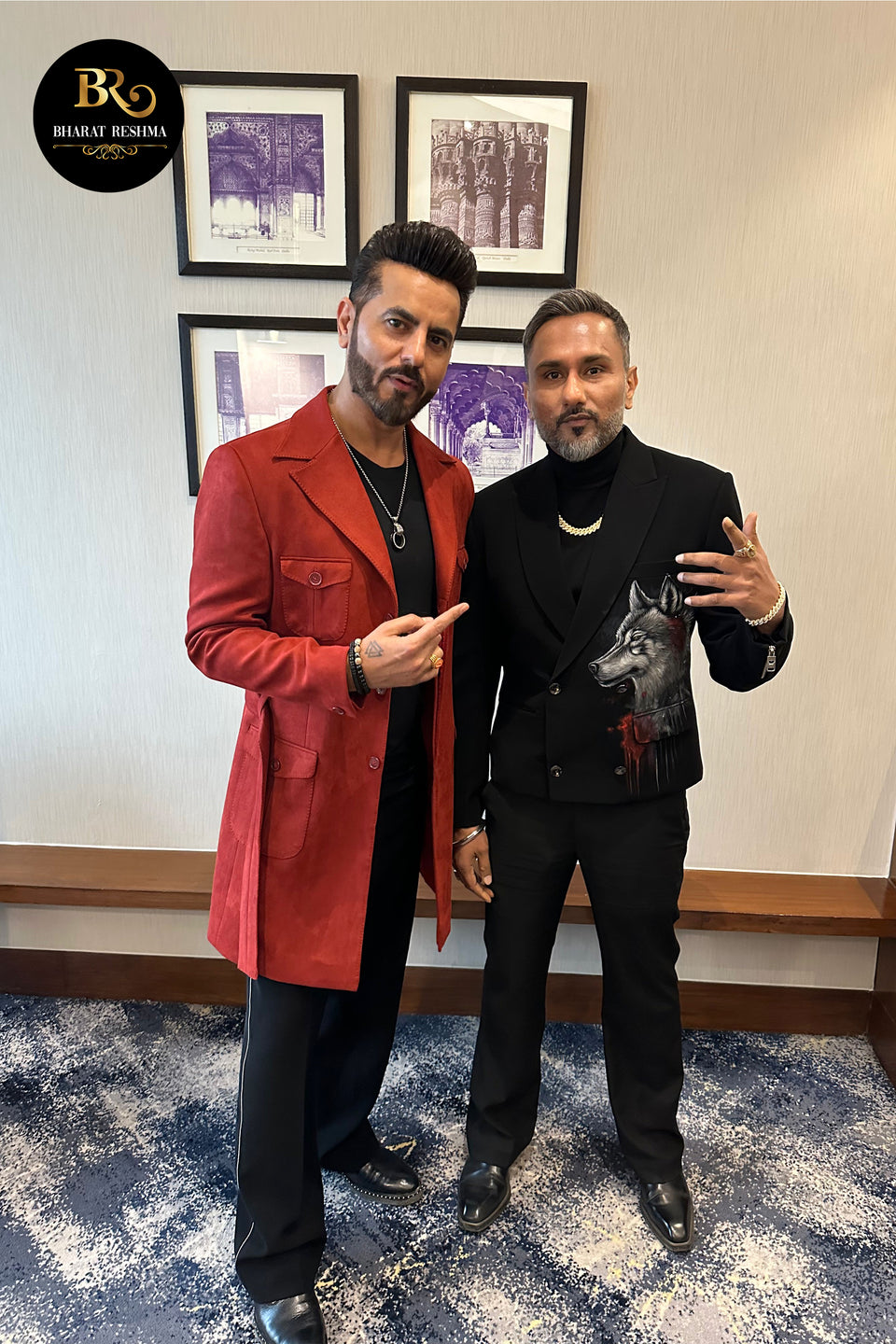 Honey Singh in Hand Painted Wolf Artwork Tuxedo Set