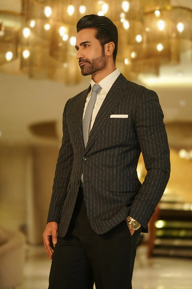 Donatella text woven Polywool Suit