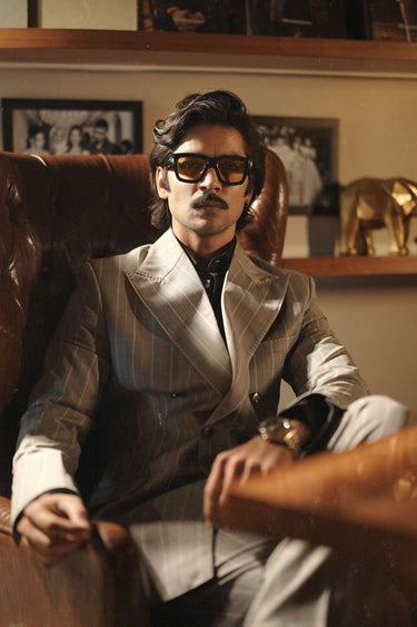 Grey Stripe donatella Double-Breasted Suit