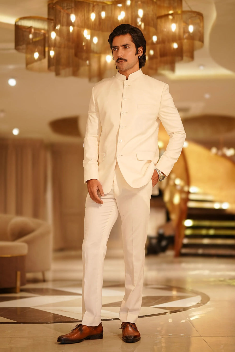 Ivory donatella Bandhgala Suit