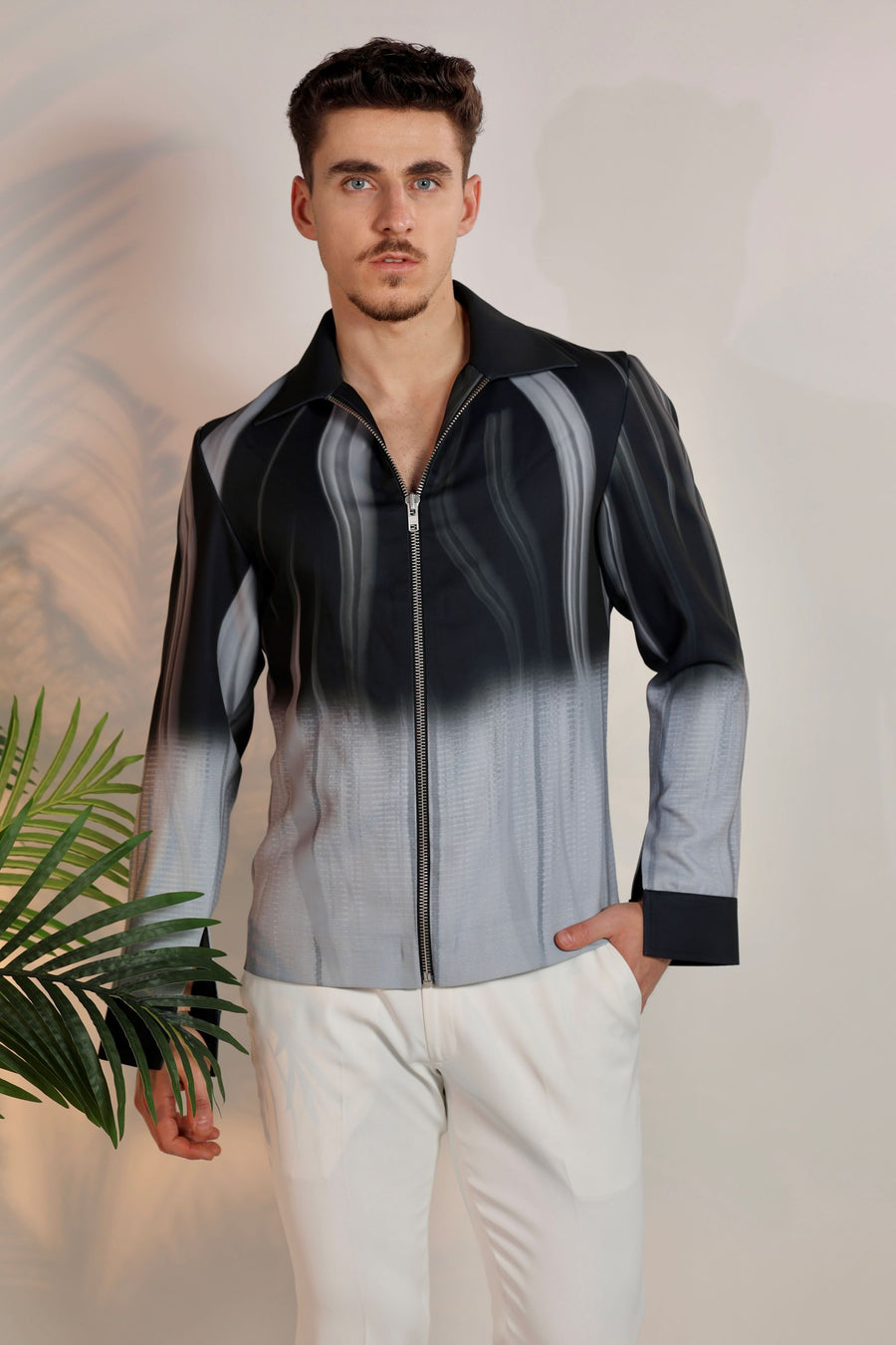 Gray Satin Digital Print Bomber Jacket