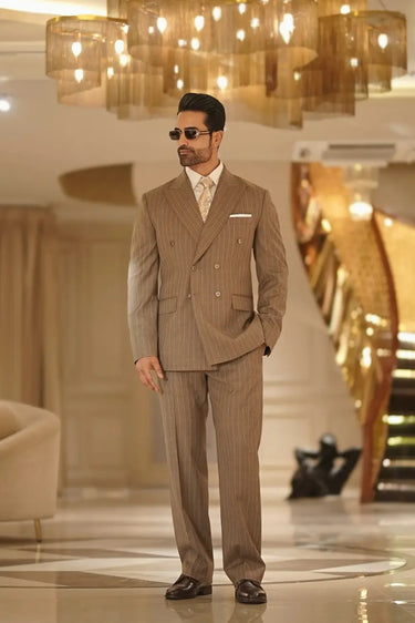 Camel Tan Stripe wool & cashmere Suit