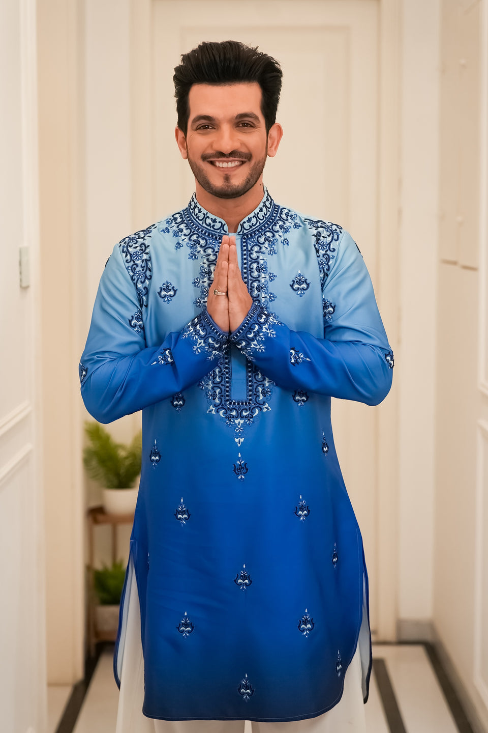 Blue Silk Embroidery Resham Work Kurta Set