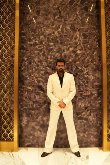 Maniesh Paul in off White Layered Lapel coat