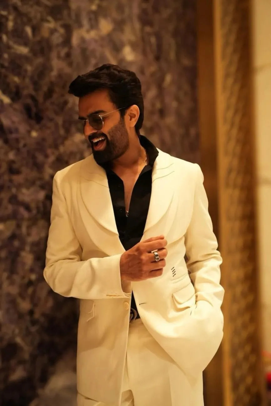 Maniesh Paul in off White Layered Lapel coat