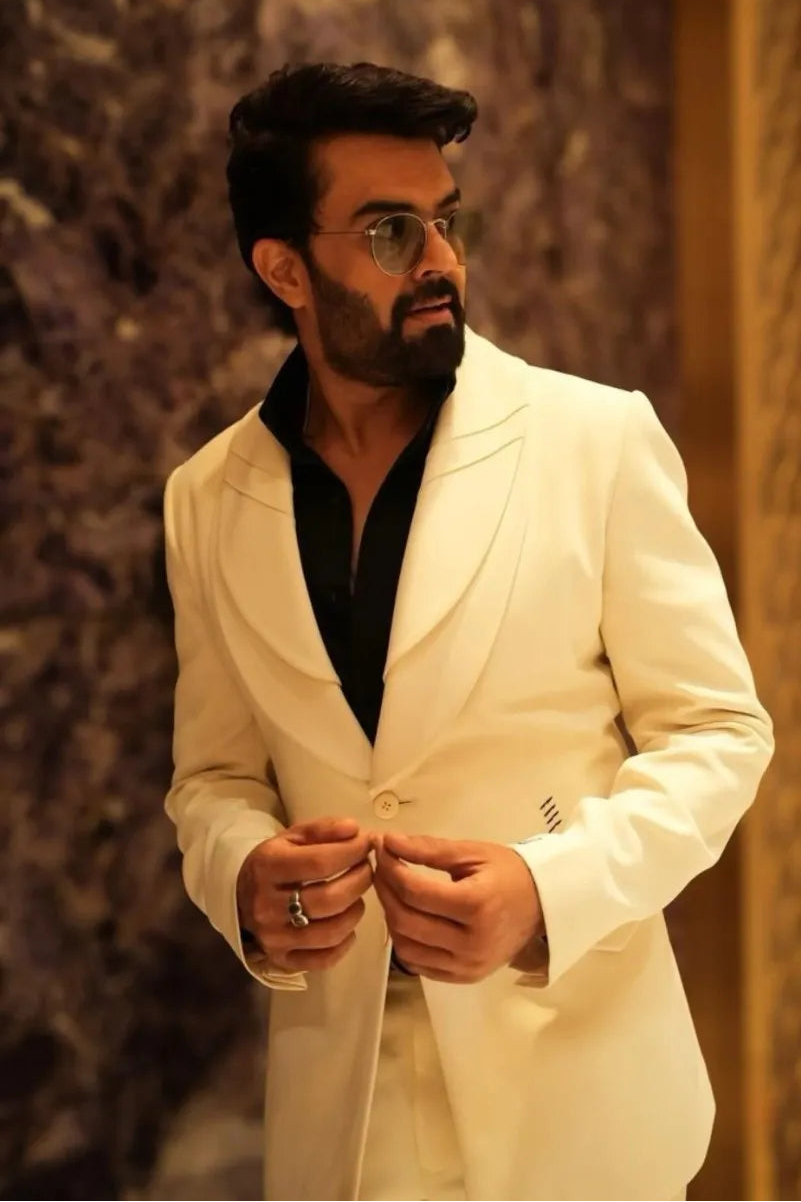 Maniesh Paul in off White Layered Lapel coat