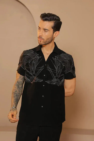 Black majestic horse embroidered shirt