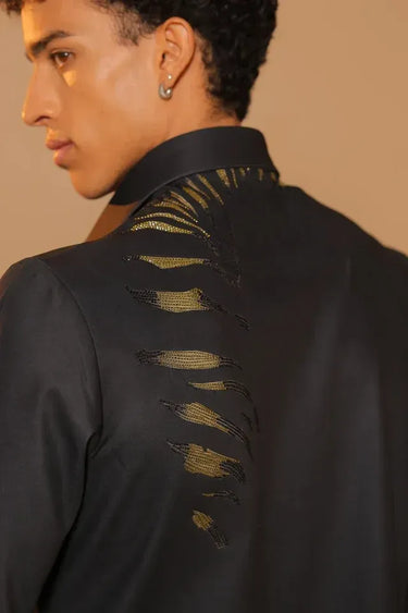 Black Satin Shirt with Tiger Digital Print