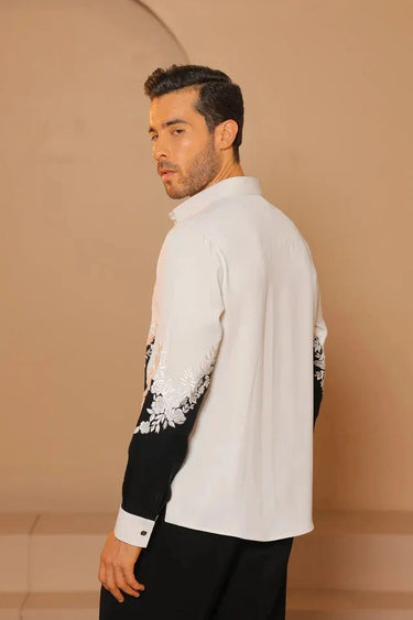 Black & White thread embroidery patch work Shirt