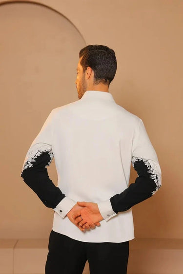 Black & White thread embroidery patch work Shirt