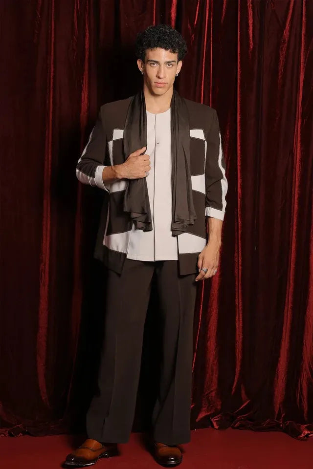 Brown Sandstone Stole Tuxedo with Patch Work