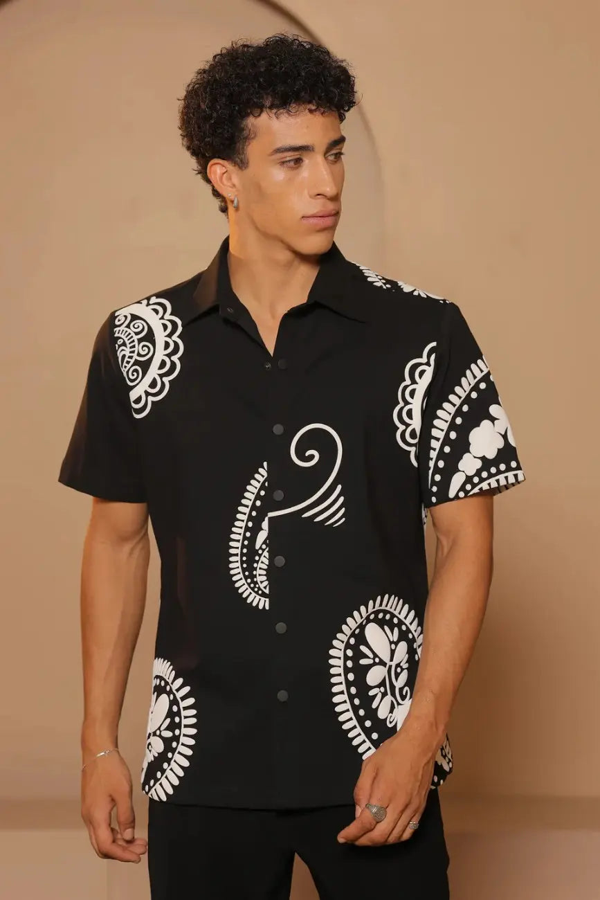 Black Puff Print & Relaxed Fit Shirt