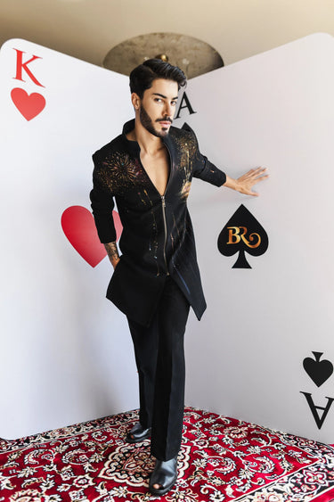 Spark Black Kurta – Black with Hand-Painted Fireworks - Bharat Reshma