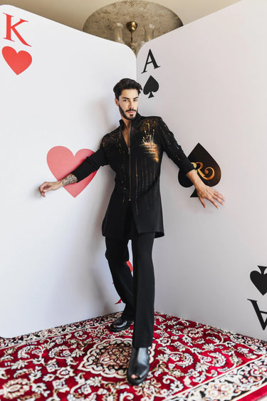 Spark Black Kurta – Black with Hand-Painted Fireworks - Bharat Reshma