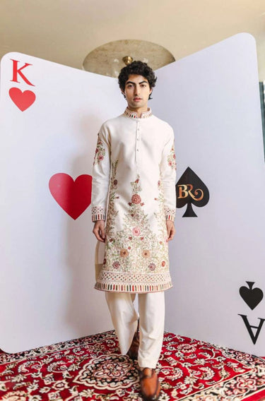Ivory Harmony Kurta Set – Ivory with Multi-Color Hand Embroidery - Bharat Reshma