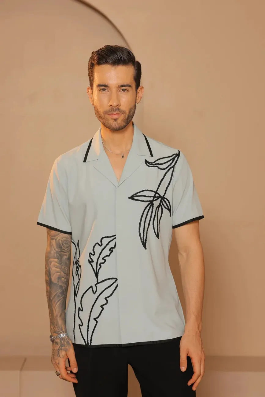 Sage Green Thread 3d embroidered shirt