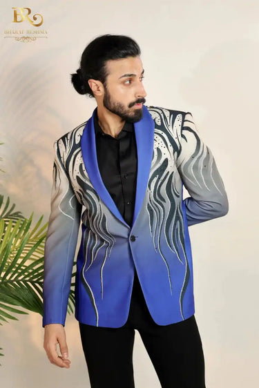 Blue Abstract Animalistic Pattern Suit