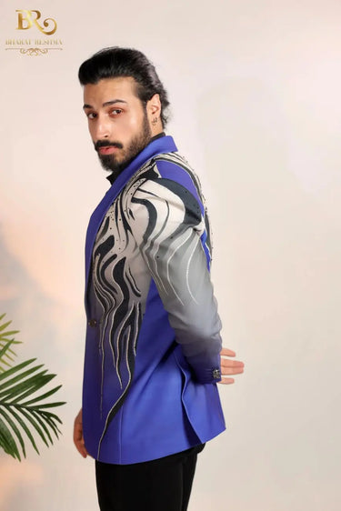 Blue Abstract Animalistic Pattern Suit