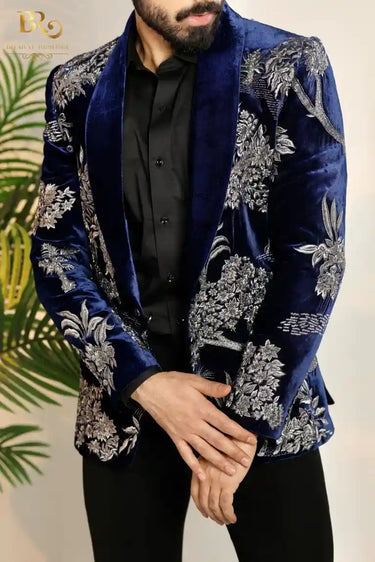 Blue tuxedo with Silver Zari embellishments