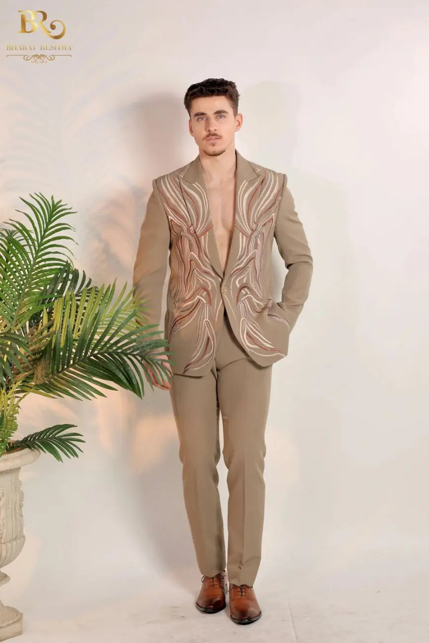 brown Thread embroidery abstract coat