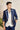 Blue Linen Blazer with White Piping Work