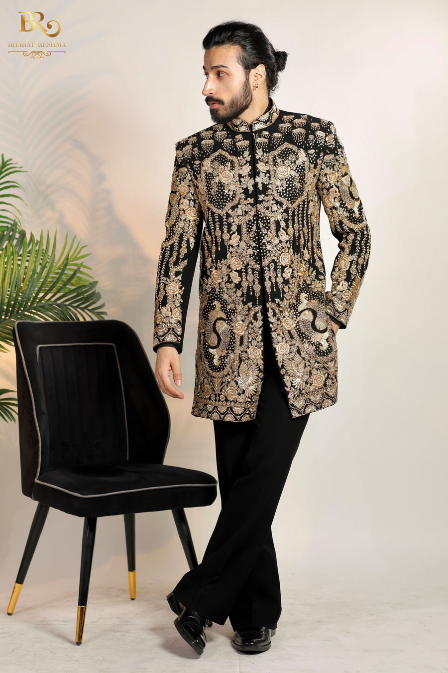 Black Zari & Cutdana Embroidered Indowestern Set