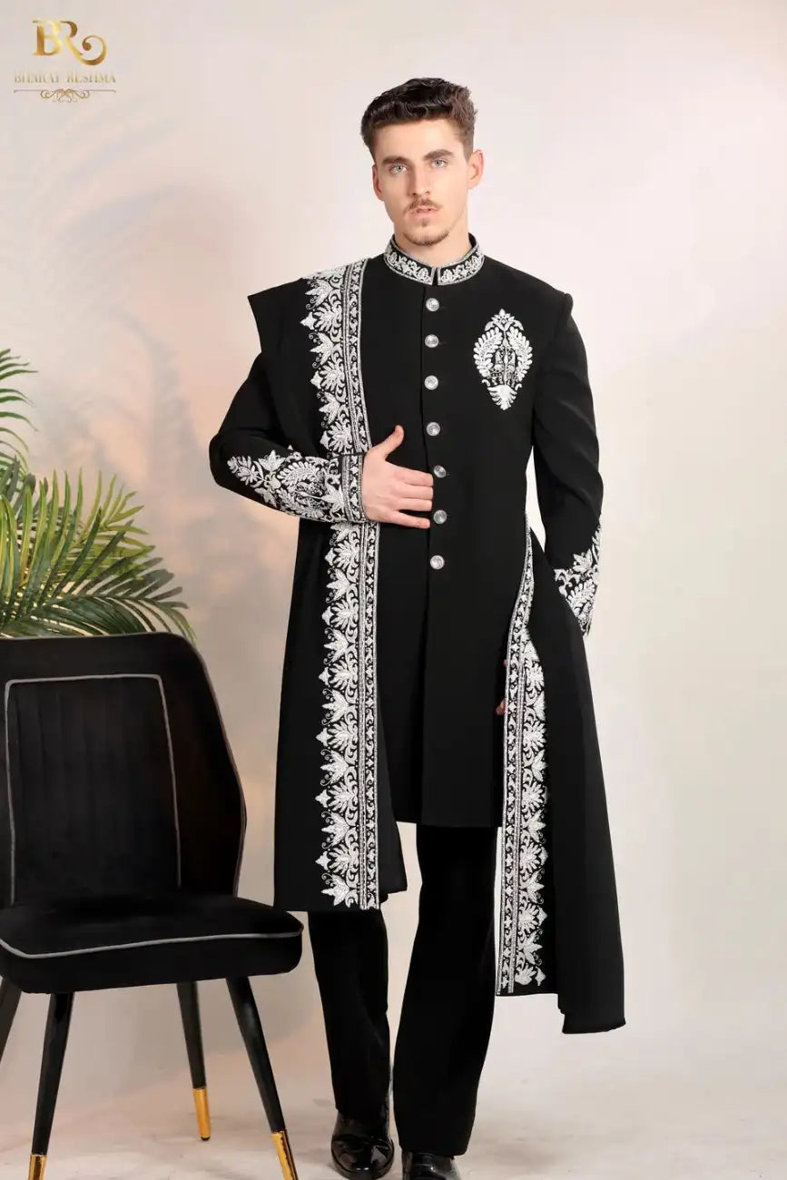 Black Royal Indowestern Stole Set