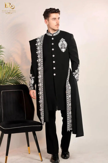 Black Royal Indowestern Stole Set