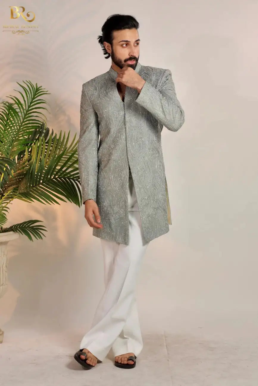 Gray Indo-Western embellished with Hand Work