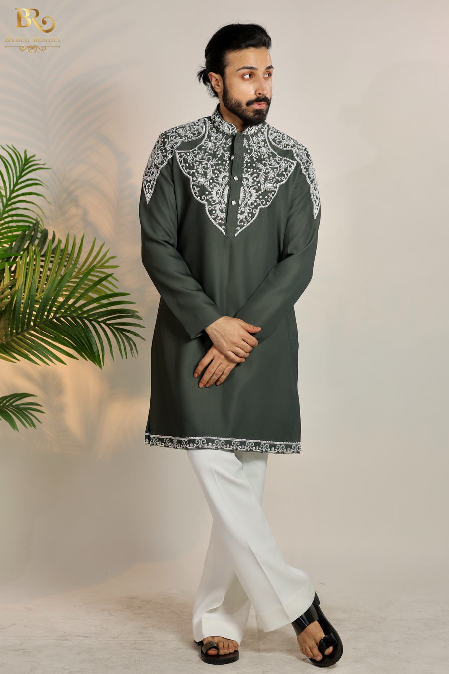 Designer Green Embroidered Kurta Set for Men