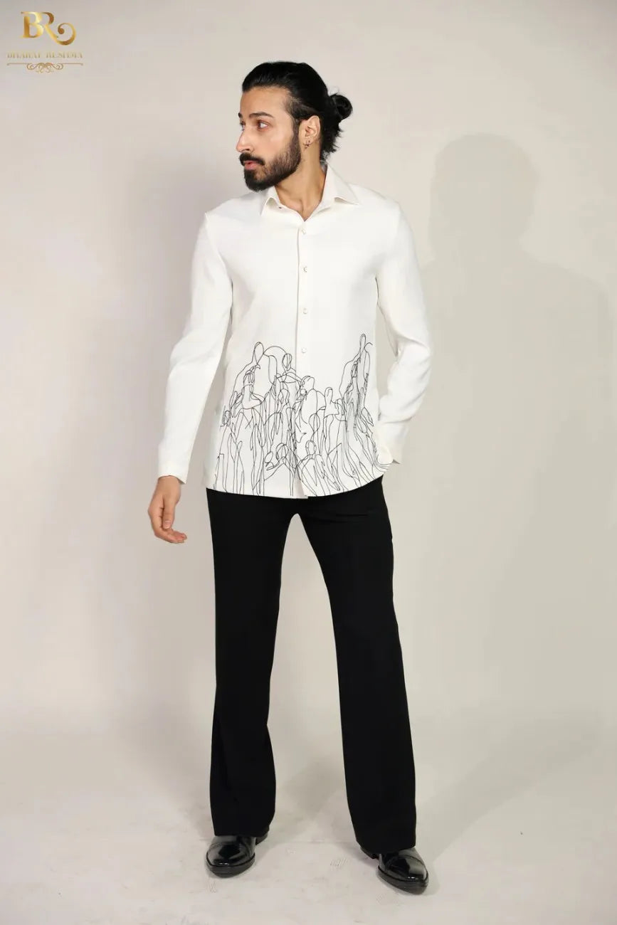 White Embroidered Resham work Shirt