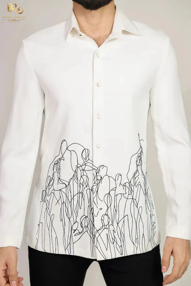 White Embroidered Resham work Shirt