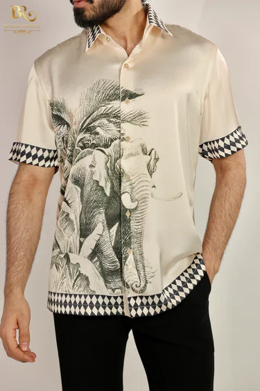 Men's Cream Elephent Printed Shirt