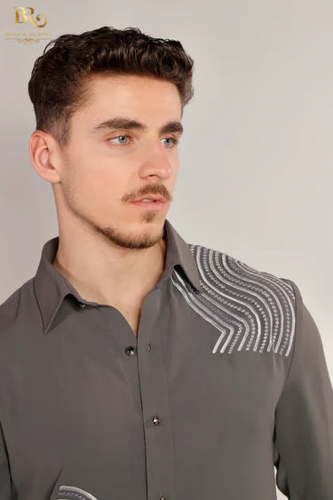 Gray Embroidered Resham Work Shirt