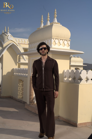 Brown Hand-Hemming Co-Ord Set for Men