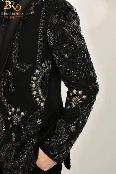 Black Magna Hand Embroidered Tuxedo Set