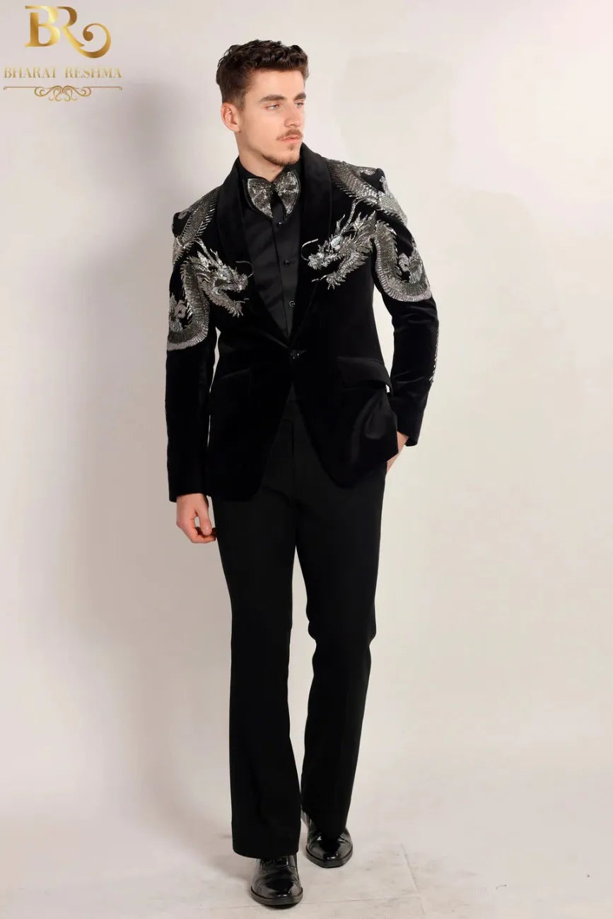 Black Velvet Silver Dragon Tuxedo