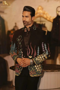 Black Tuxedo with Multicolor Hand Embroidery