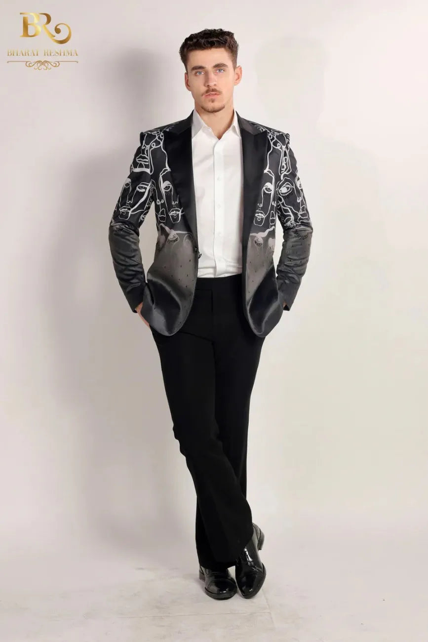 Black One Line Digital Print Blazer