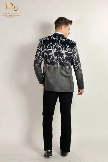 Black One Line Digital Print Blazer