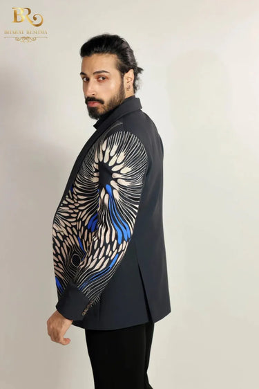 Men's Black Abstract Printed Blazer