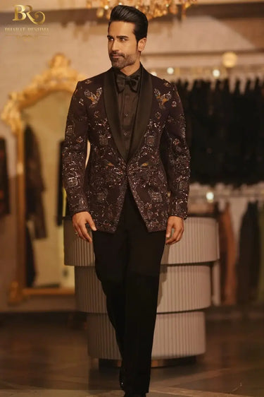 Men's Wine Floral Hand Work Blazer