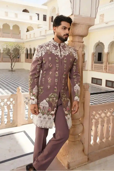 Light Purple Indowestern Set with Ivory Embroidery