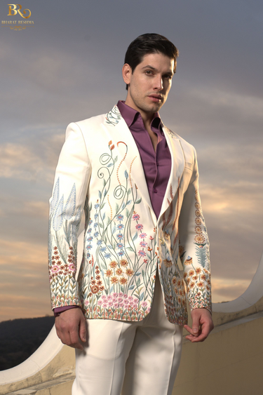 Ivory Tuxedo with Floral Thread Embellishment