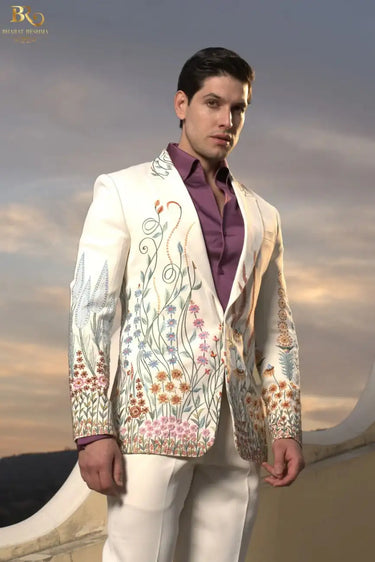 Ivory Tuxedo with Floral Thread Embellishment