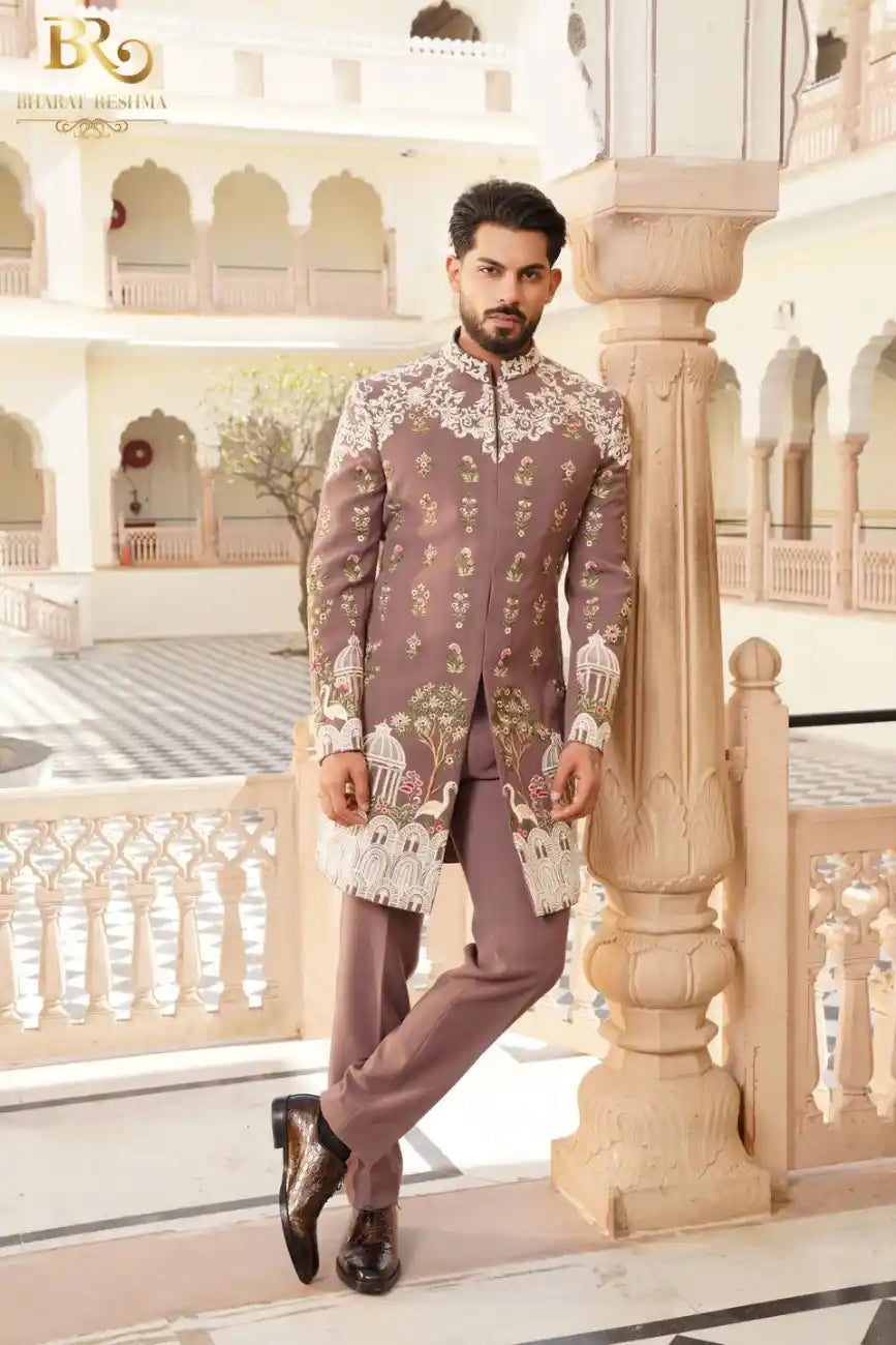 Light Purple Indowestern Set with Ivory Embroidery